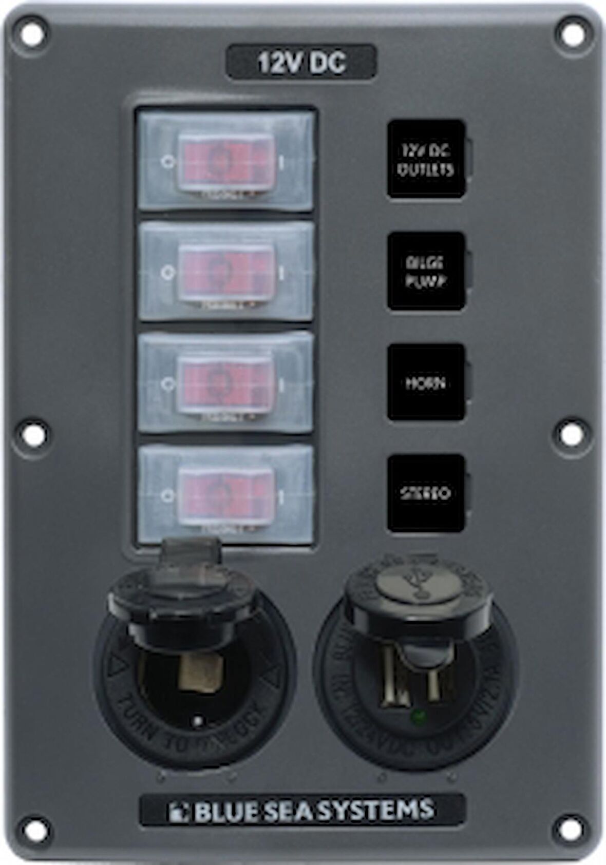 Blue Sea System Systems Suya dayanıklı sigorta panelleri 12V 45A 4 + USB + 12V Soket Pozisyon