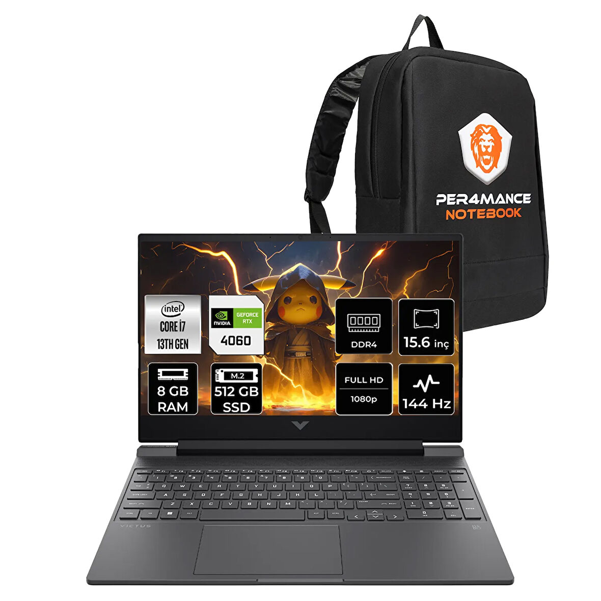 HP Victus 15 i7-13620H 8GB 512GB SSD RTX4060/8GB 144Hz 15.6'' FHD FDOS Gaming Laptop & PER4 ÇANTA