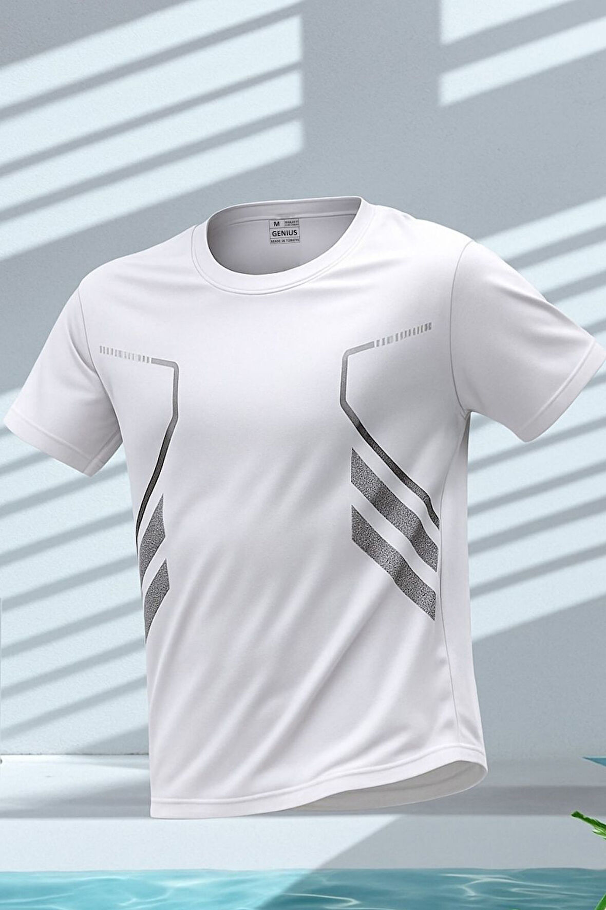 Erkek Spor Tişört Antreman Gym Polyester Erkek Sporcu T-shirt ŞERİTLİ-TİŞÖRT