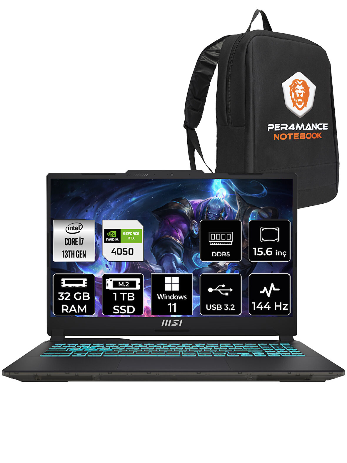 MSI Cyborg 15 i7-13620H 32GB 1TB SSD RTX4050/6GB 15.6" FHD 144HZ W11H A13VE-897XTR & PER4 ÇANTA