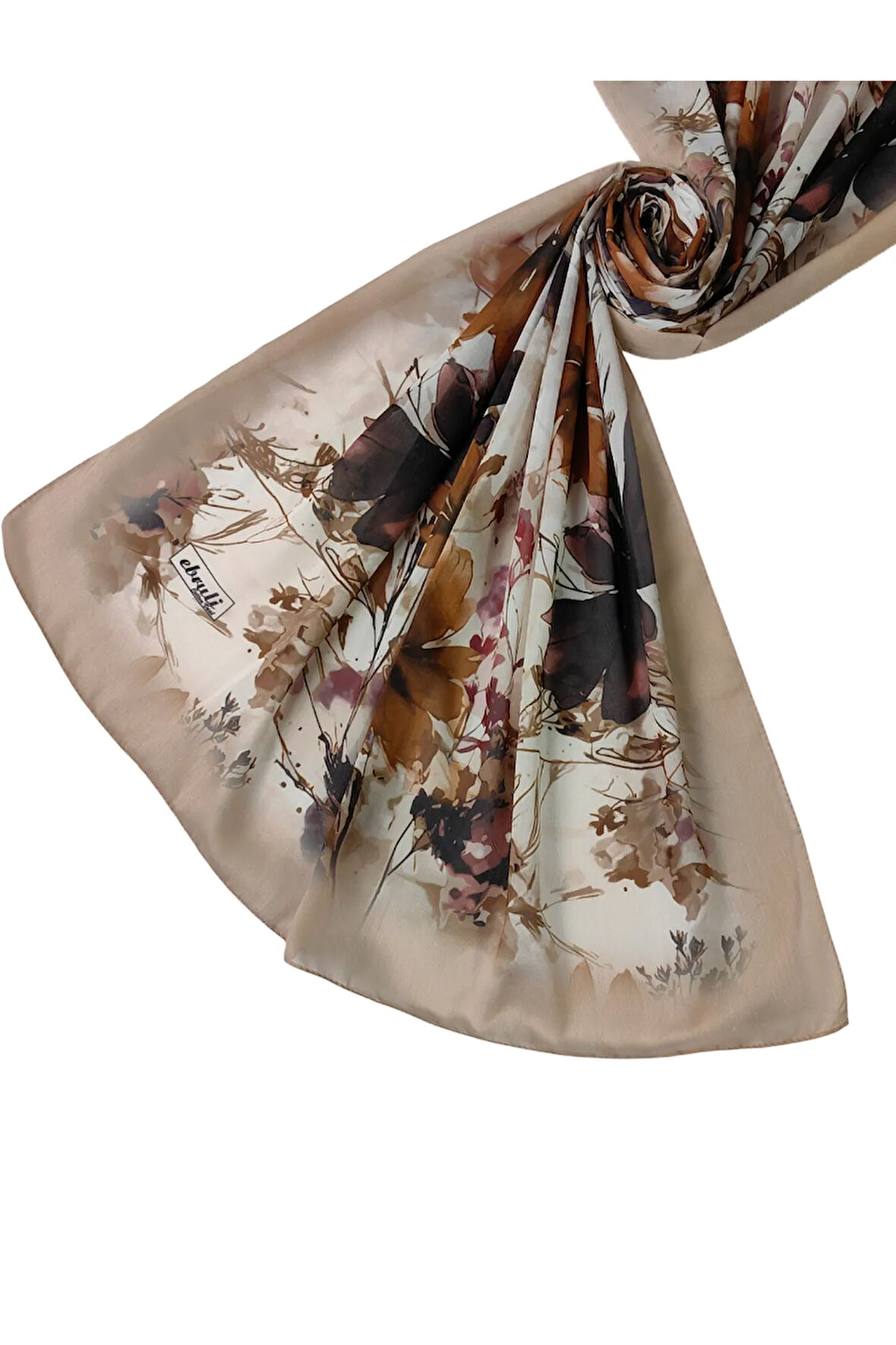 Ebruli Cotton Vual Çiçek Desenli Şal 75x190 cm