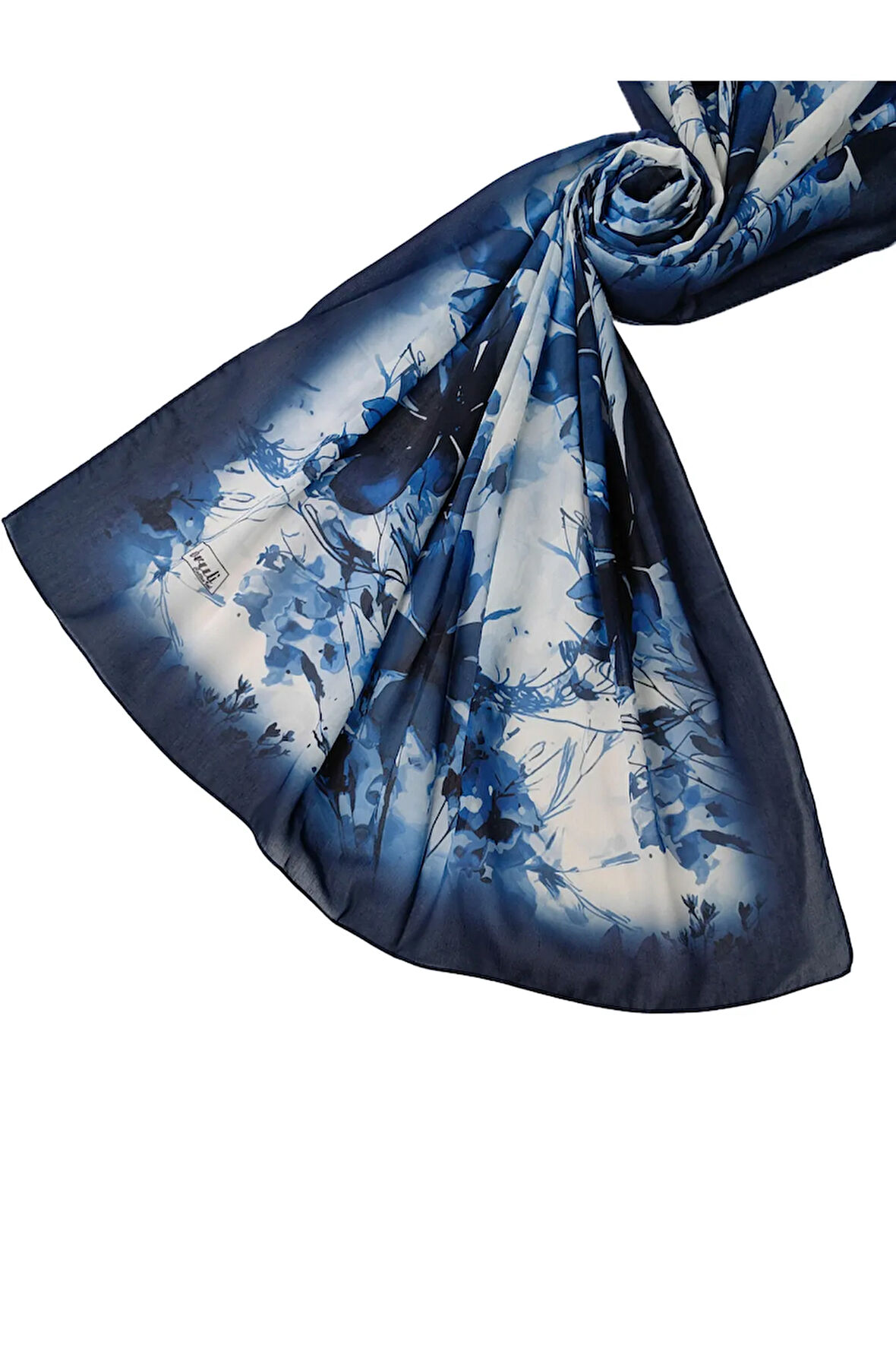 Ebruli Cotton Vual Çiçek Desenli Şal 75x190 cm