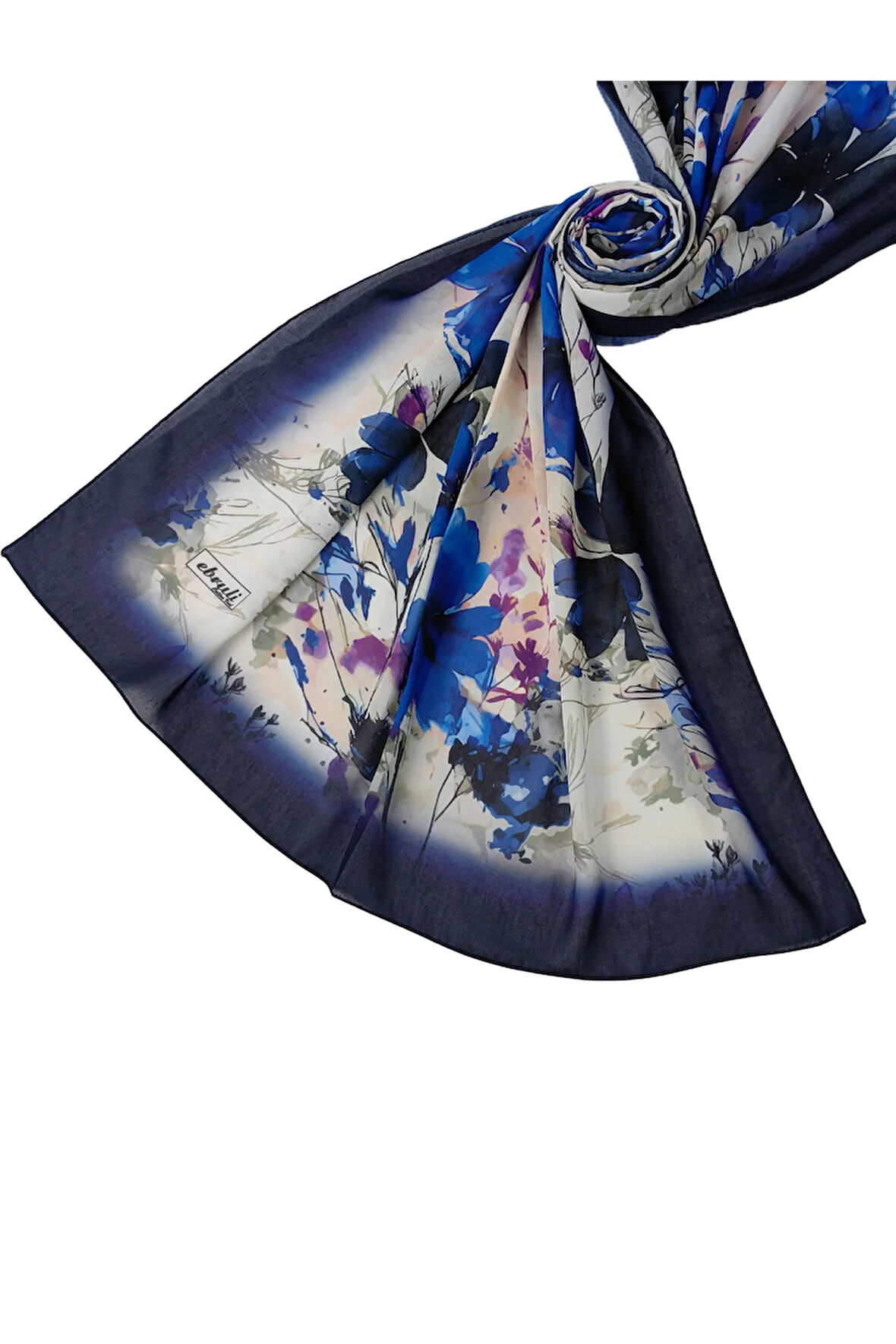 Ebruli Cotton Vual Çiçek Desenli Şal 75x190 cm