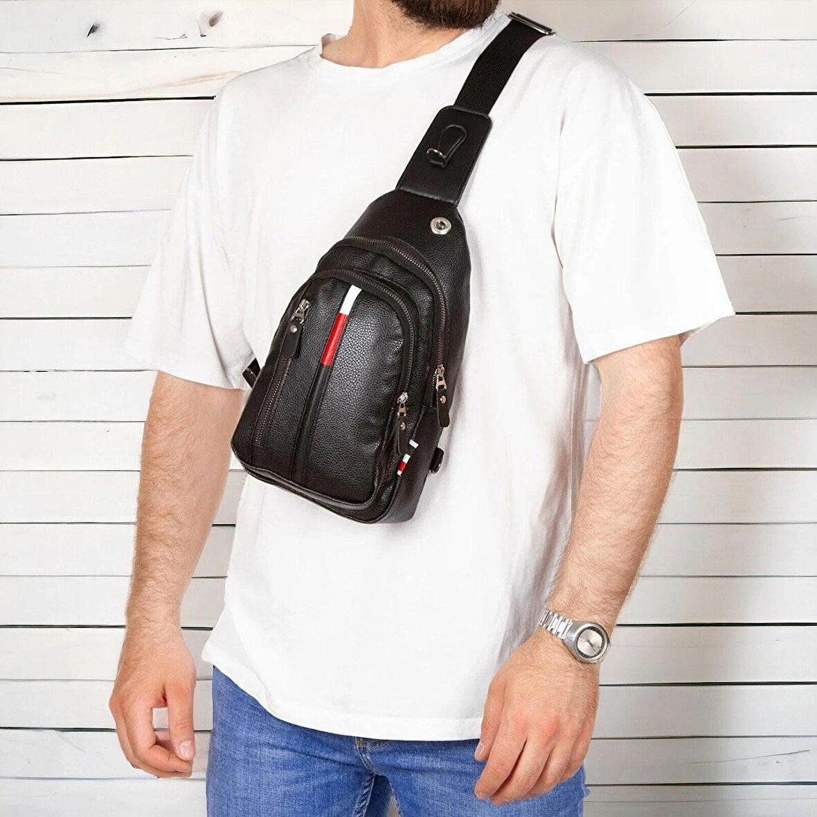 Lederax Suni Deri Çift Taraf Askılı Göğüs Çantası LD110