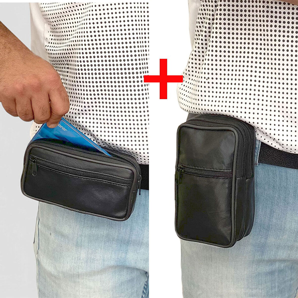 2 Adet Lederax Hakiki Deri Kemer Çantası 3 Bölmeli LD585