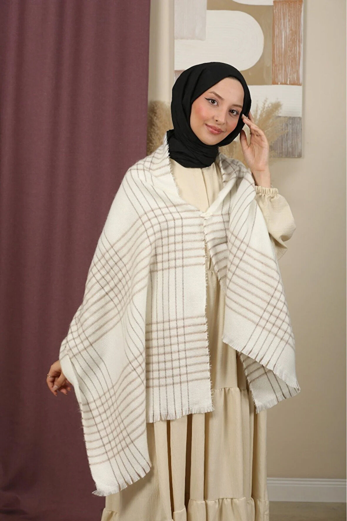 Çift Taraflı Çizgili Kışlık Omuz Şalı