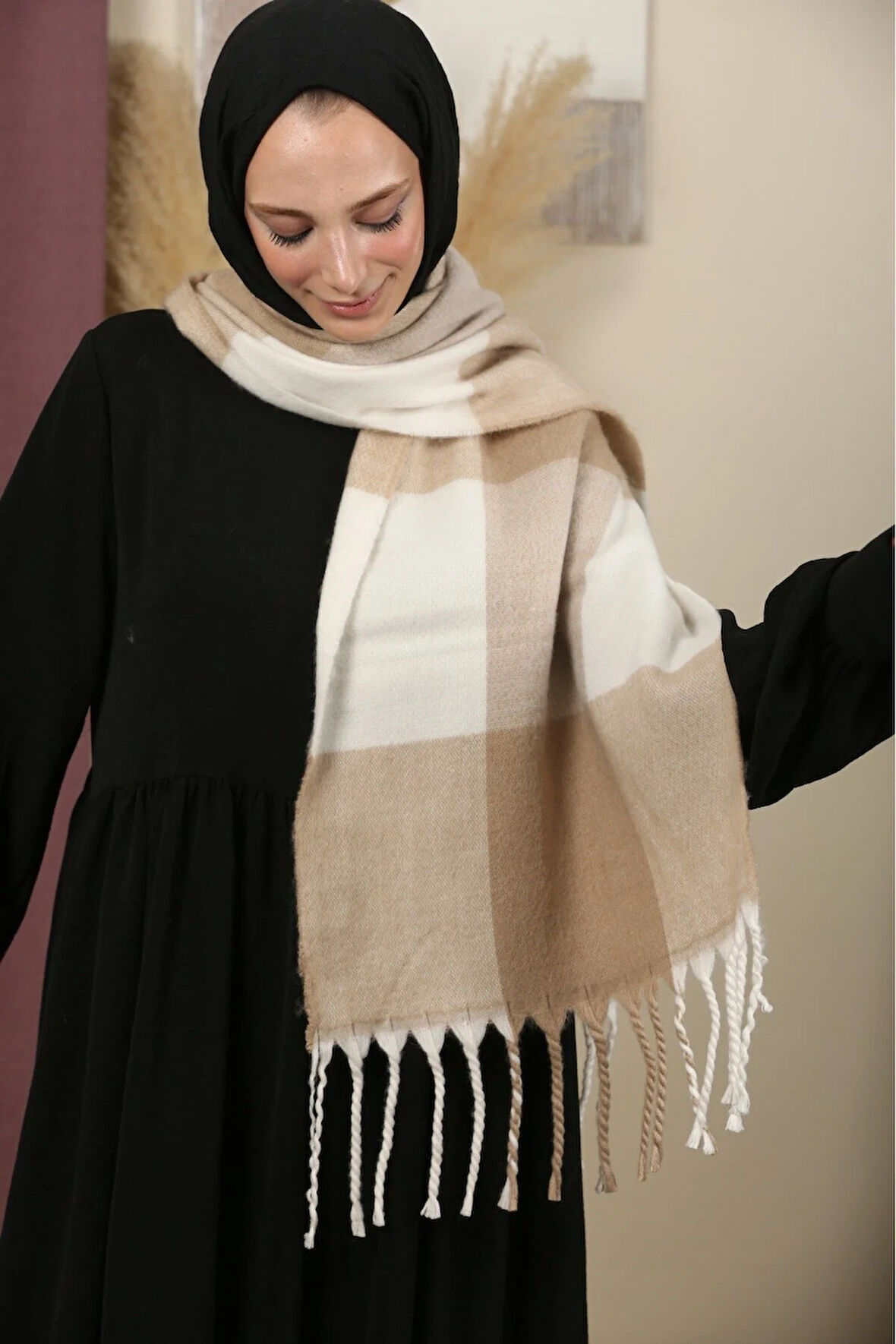 Çift Taraflı Ekose Kışlık Omuz Şalı