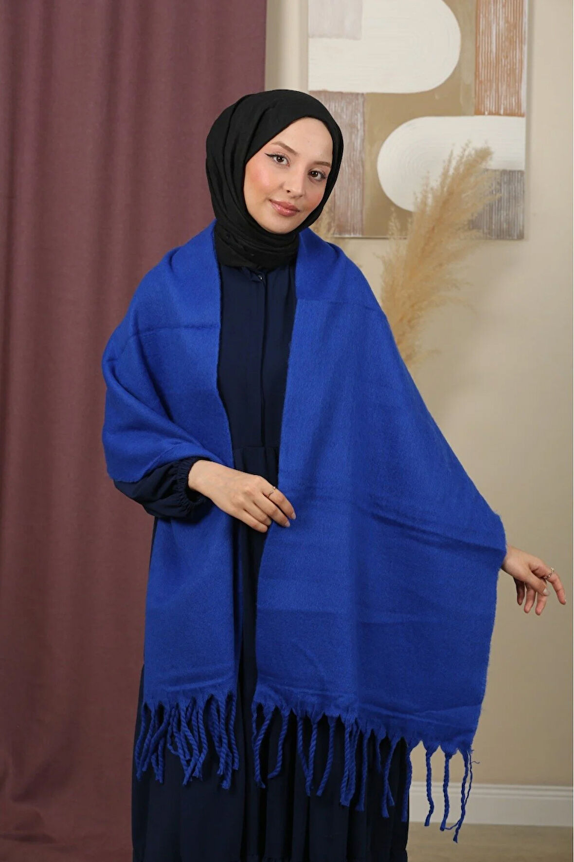 Çift Taraflı Düz Renk Kışlık Omuz Şalı