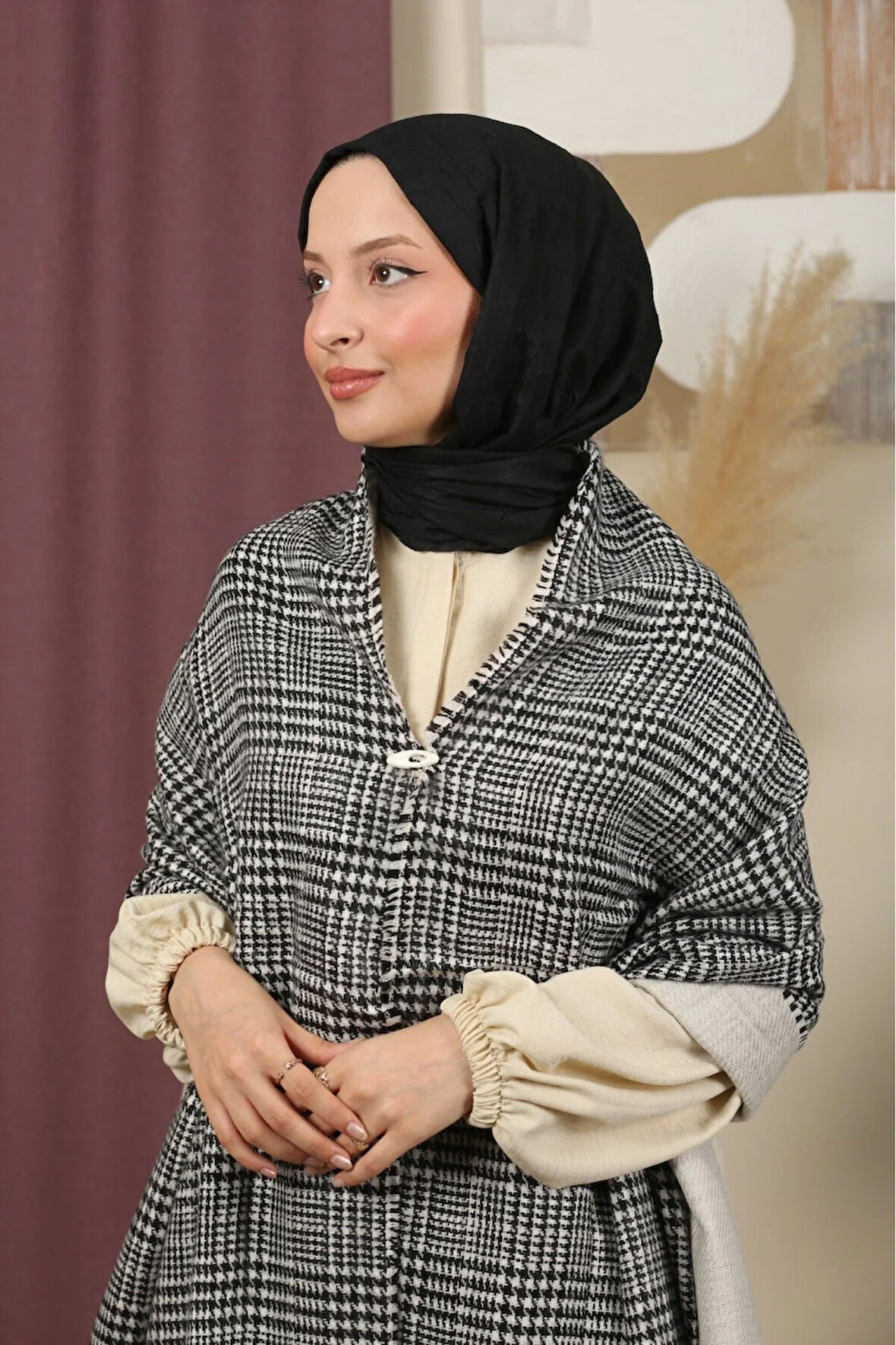 Çift Taraflı Ekose Kışlık Omuz Şalı