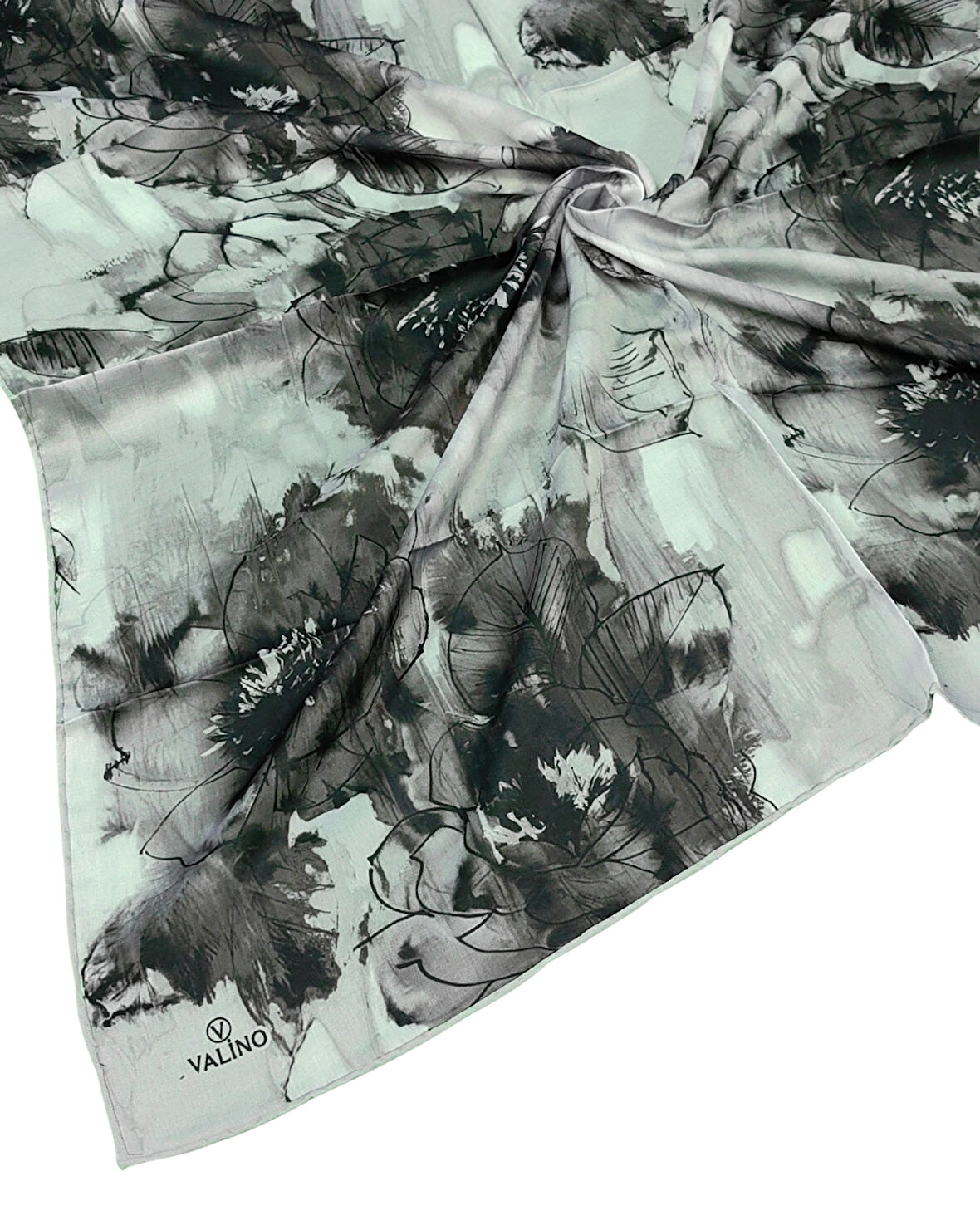 Valino Çiçek Desenli Şifon Eşarp – 90x90 cm