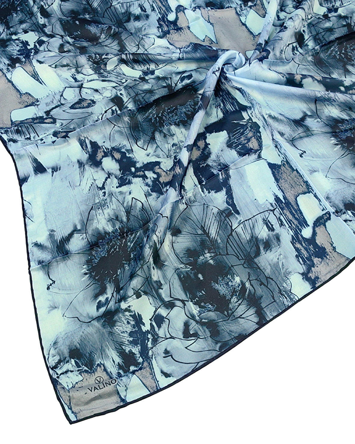 Valino Çiçek Desenli Şifon Eşarp – 90x90 cm