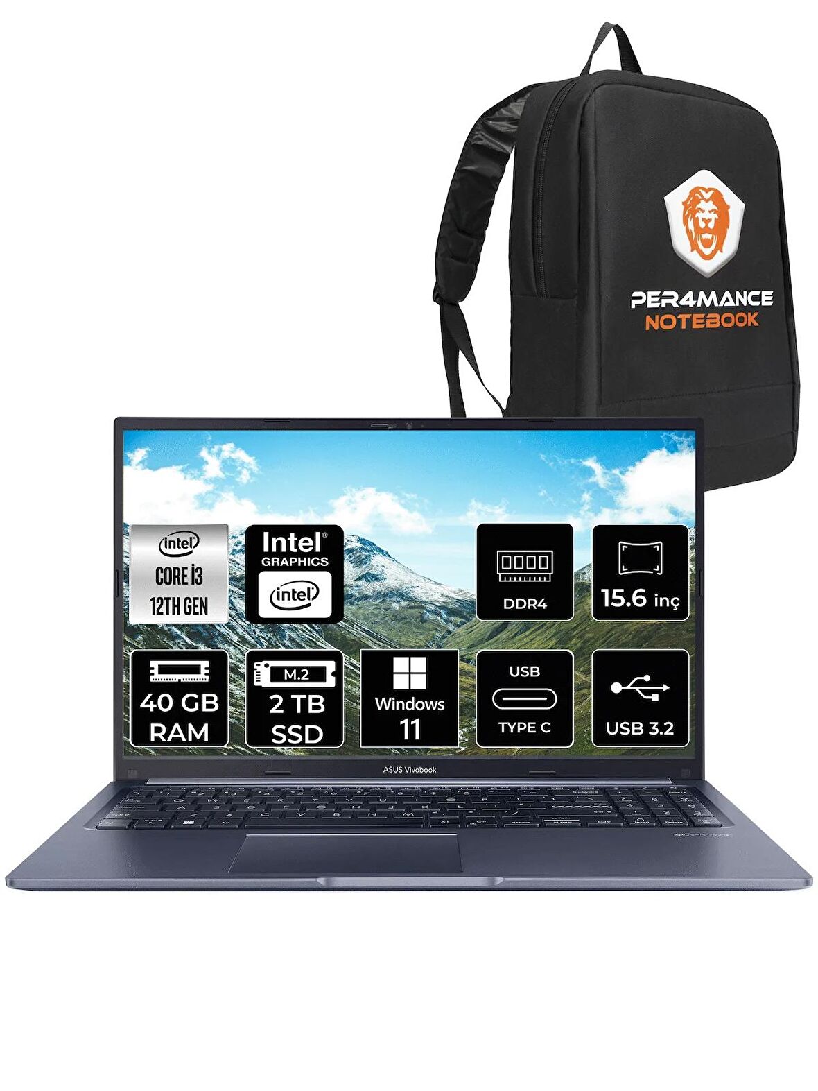ASUS Vivobook 15 X1502ZA i3 1215U 40GB RAM 2TB SSD 15.6'' FHD W11PRO EJ1645 & PER4 ÇANTA