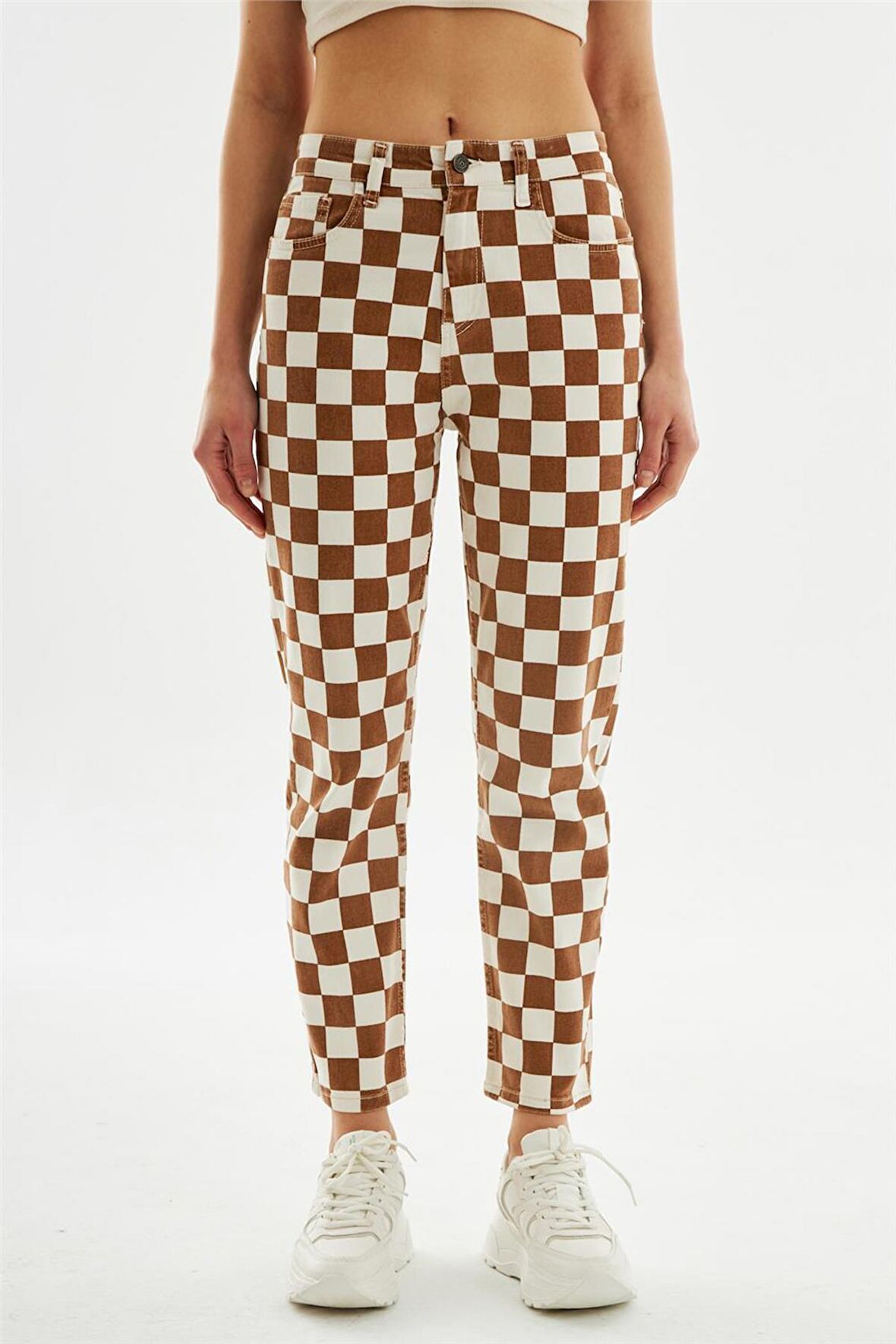 Kadın Mom Fit Jean Pantolon  Kahverengi