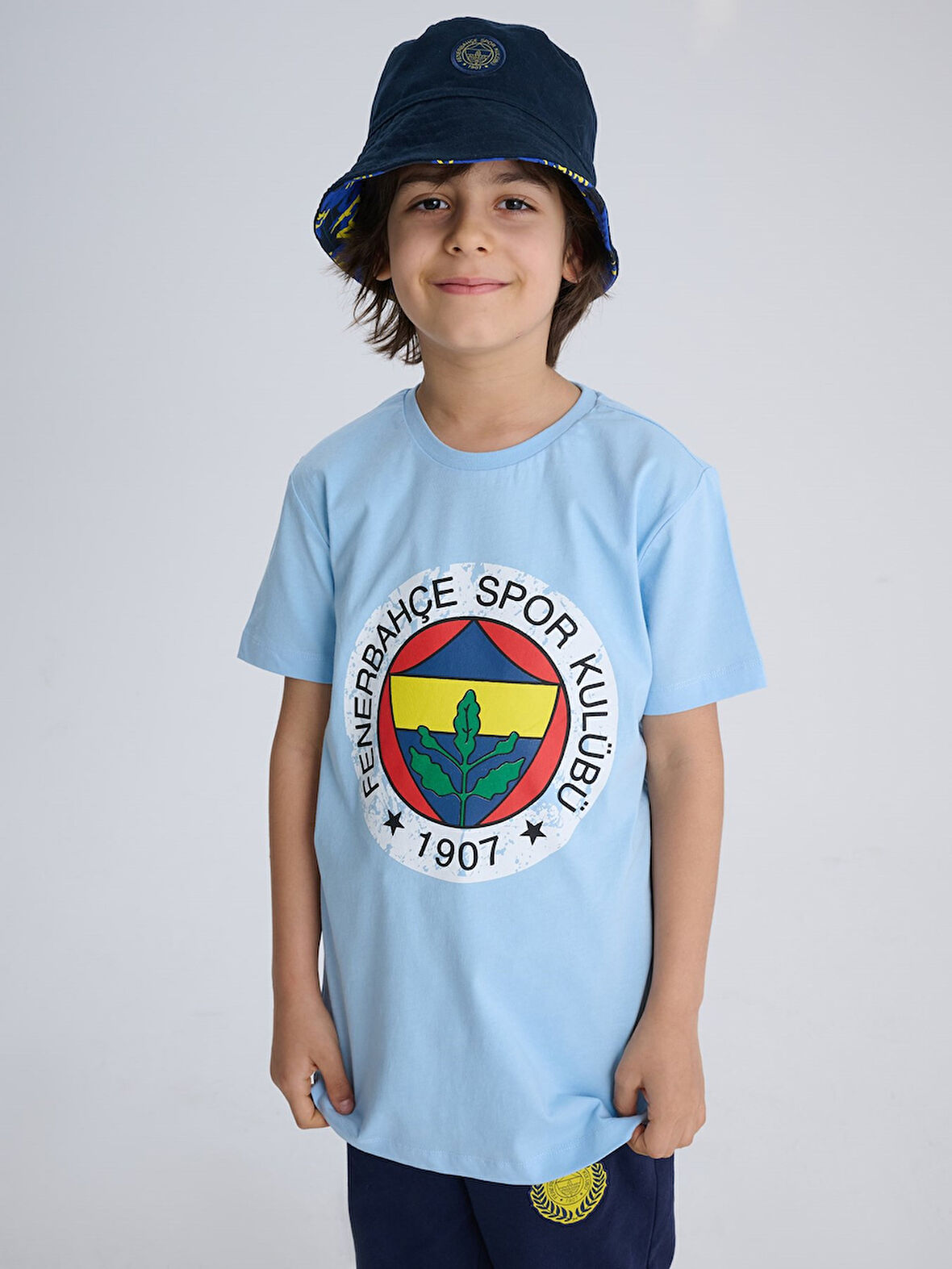 Fenerbahçe Orijinal Lisanslı UV Baskılı Renkli Logo Sıfır Yaka Çocuk T-Shirt 