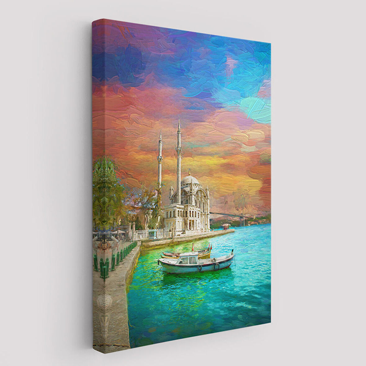 Ortaköy Cami Ve Boğaz Köprüsü Yağlıboya Görünüm Kanvas Duvar Tablosu-5946