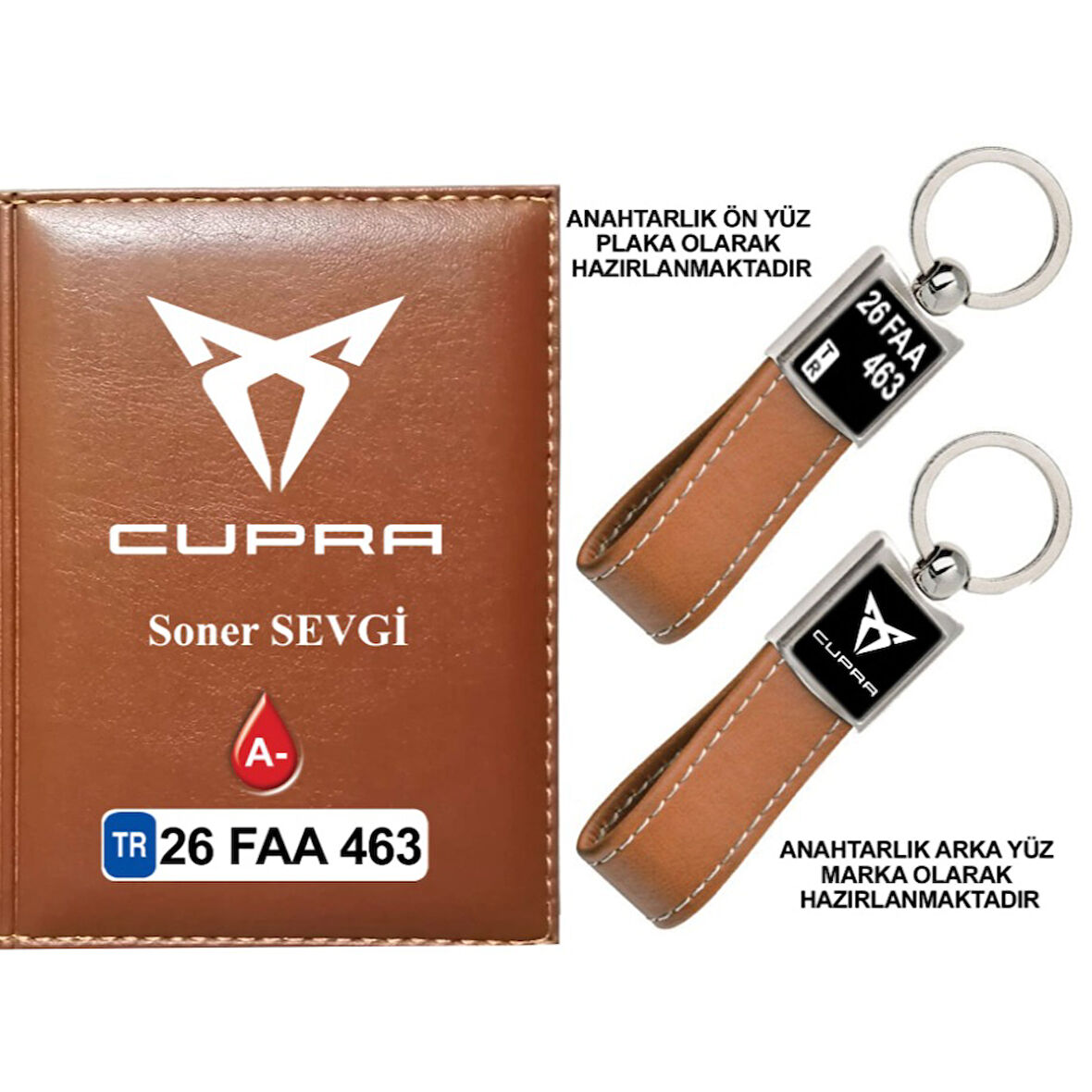 Plakanıza Özel Cupra Logolu Taba Ruhsat Kabı ve Anahtarlık