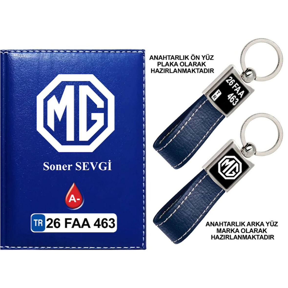 Plakanıza Özel MG Logolu Lacivert Ruhsat Kabı ve Anahtarlık