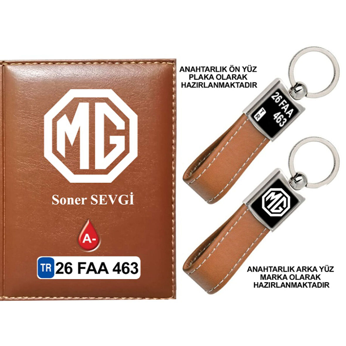 Plakanıza Özel MG Logolu Taba Ruhsat Kabı ve Anahtarlık