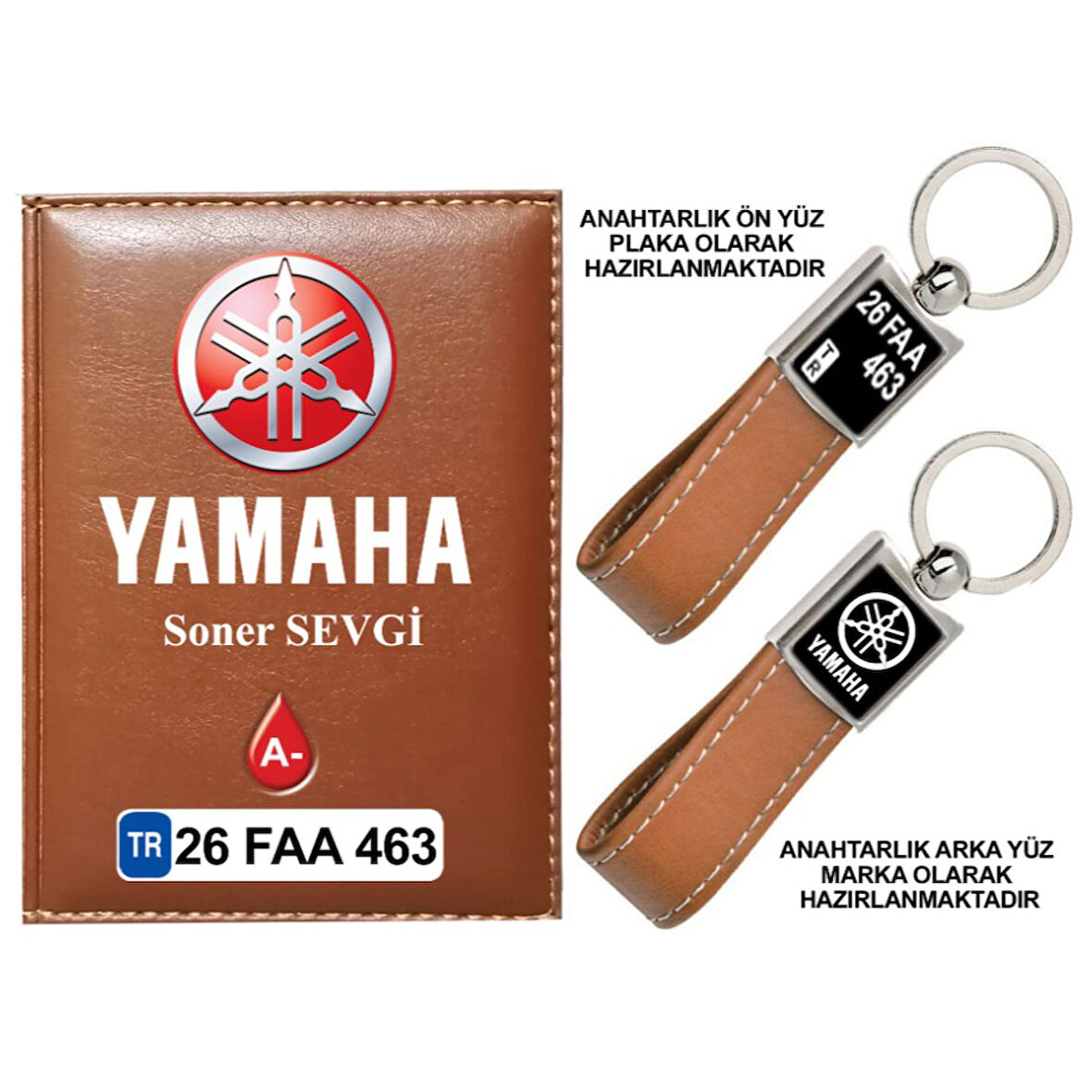 Plakanıza Özel Yamaha Logolu Taba Ruhsat Kabı ve Anahtarlık