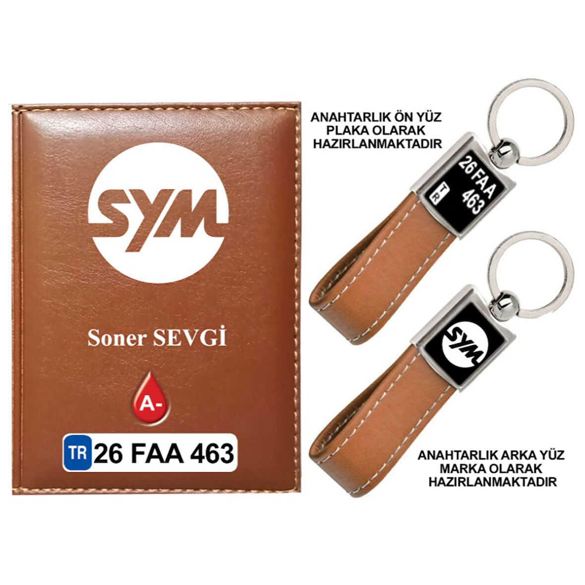 Plakanıza Özel Sym Logolu Taba Ruhsat Kabı ve Anahtarlık