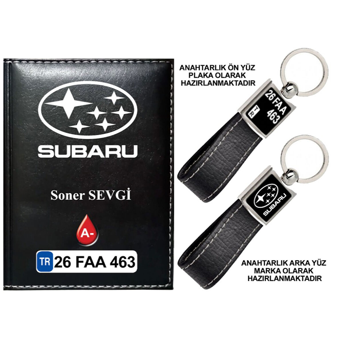 Plakanıza Özel Subaru Logolu Siyah Ruhsat Kabı ve Anahtarlık