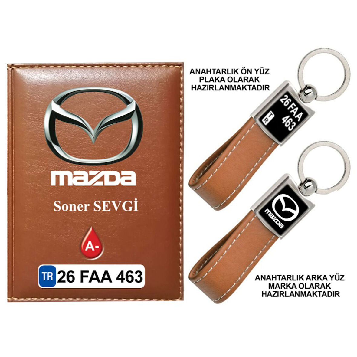 Plakanıza Özel Mazda Logolu Taba Ruhsat Kabı ve Anahtarlık