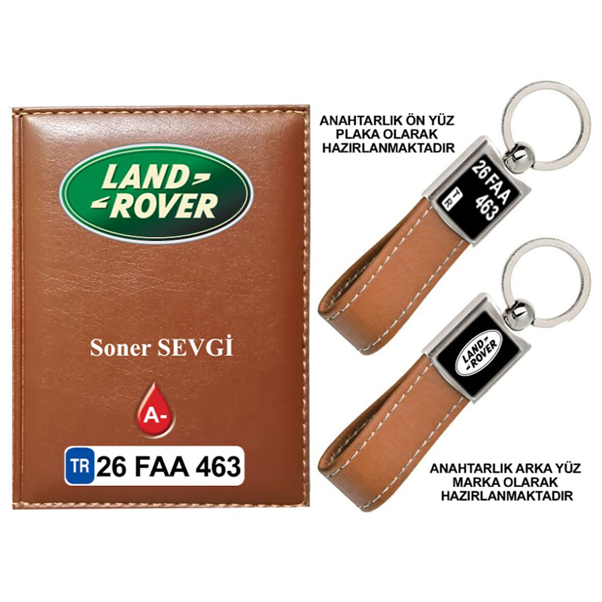 Plakanıza Özel Land Rover Logolu Taba Ruhsat Kabı ve Anahtarlık