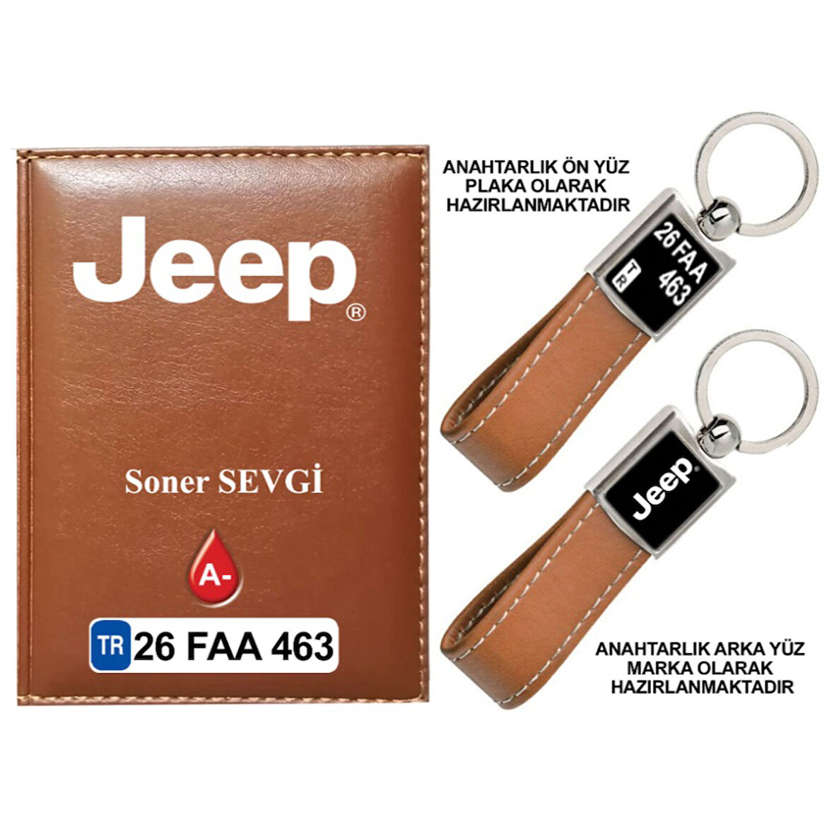 Plakanıza Özel Jeep Logolu Taba Ruhsat Kabı ve Anahtarlık