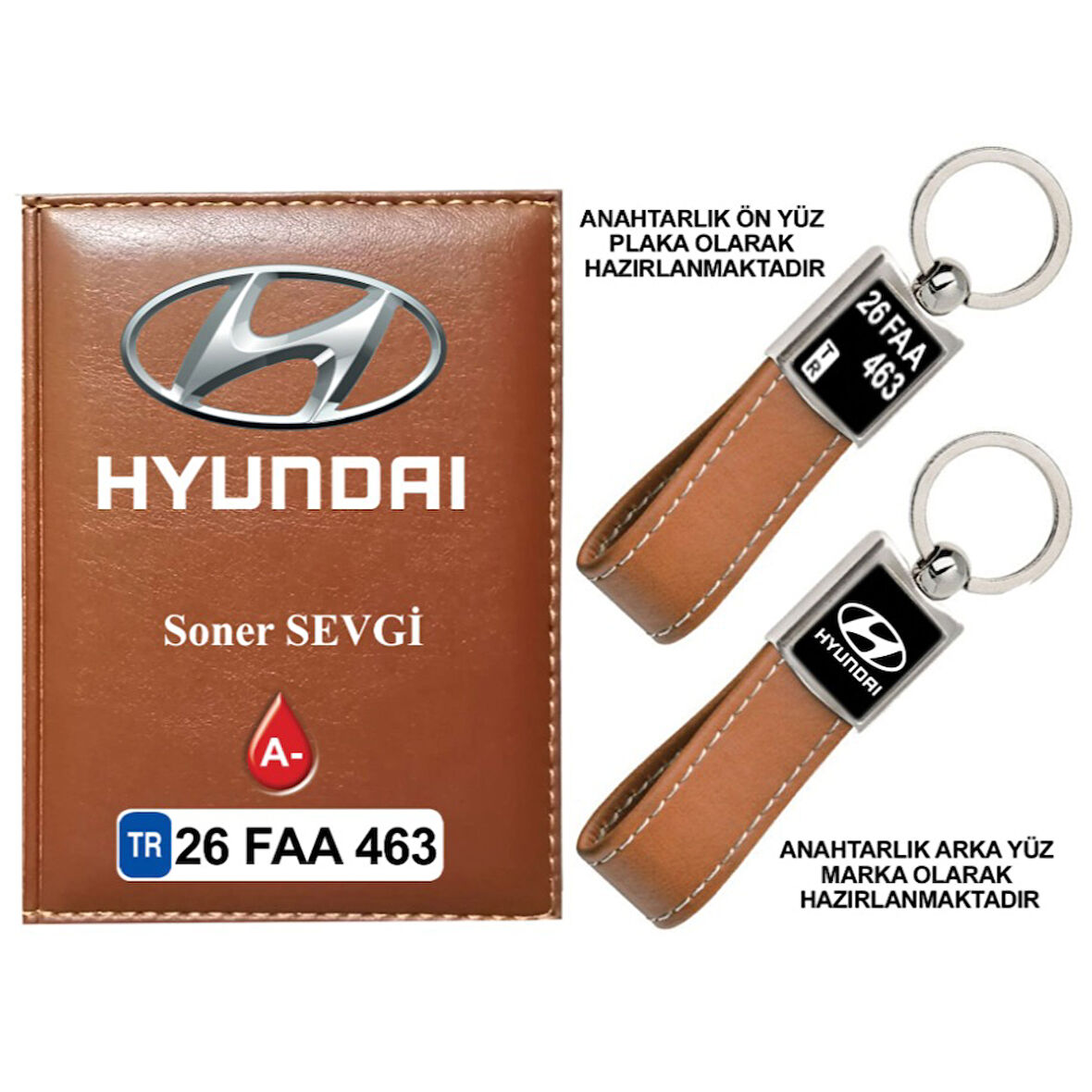 Plakanıza Özel Hyundai Logolu Taba Ruhsat Kabı ve Anahtarlık