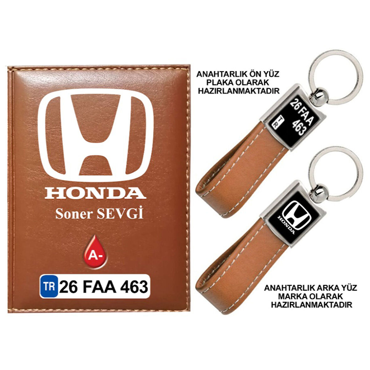 Plakanıza Özel Honda Logolu Taba Ruhsat Kabı ve Anahtarlık