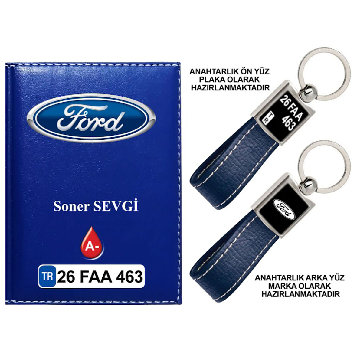 Plakanıza Özel Ford Logolu Lacivert Ruhsat Kabı ve Anahtarlık