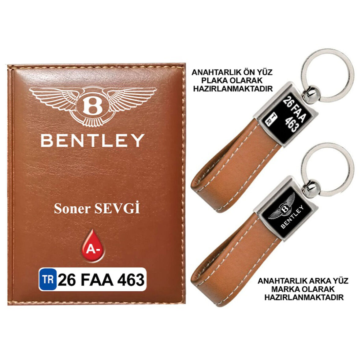 Plakanıza Özel Bentley Logolu Taba Ruhsat Kabı ve Anahtarlık