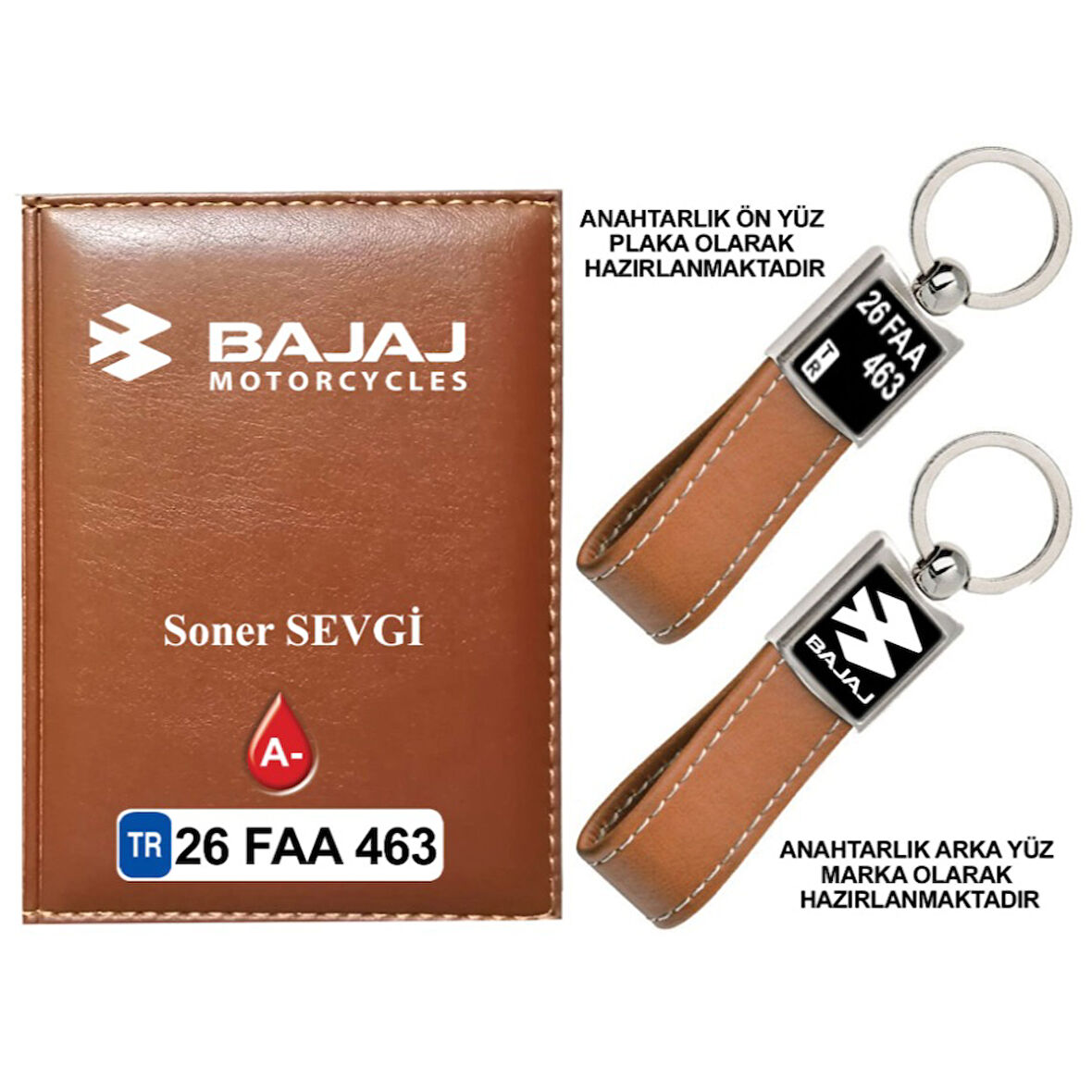 Plakanıza Özel Bajaj Logolu Taba Ruhsat Kabı ve Anahtarlık