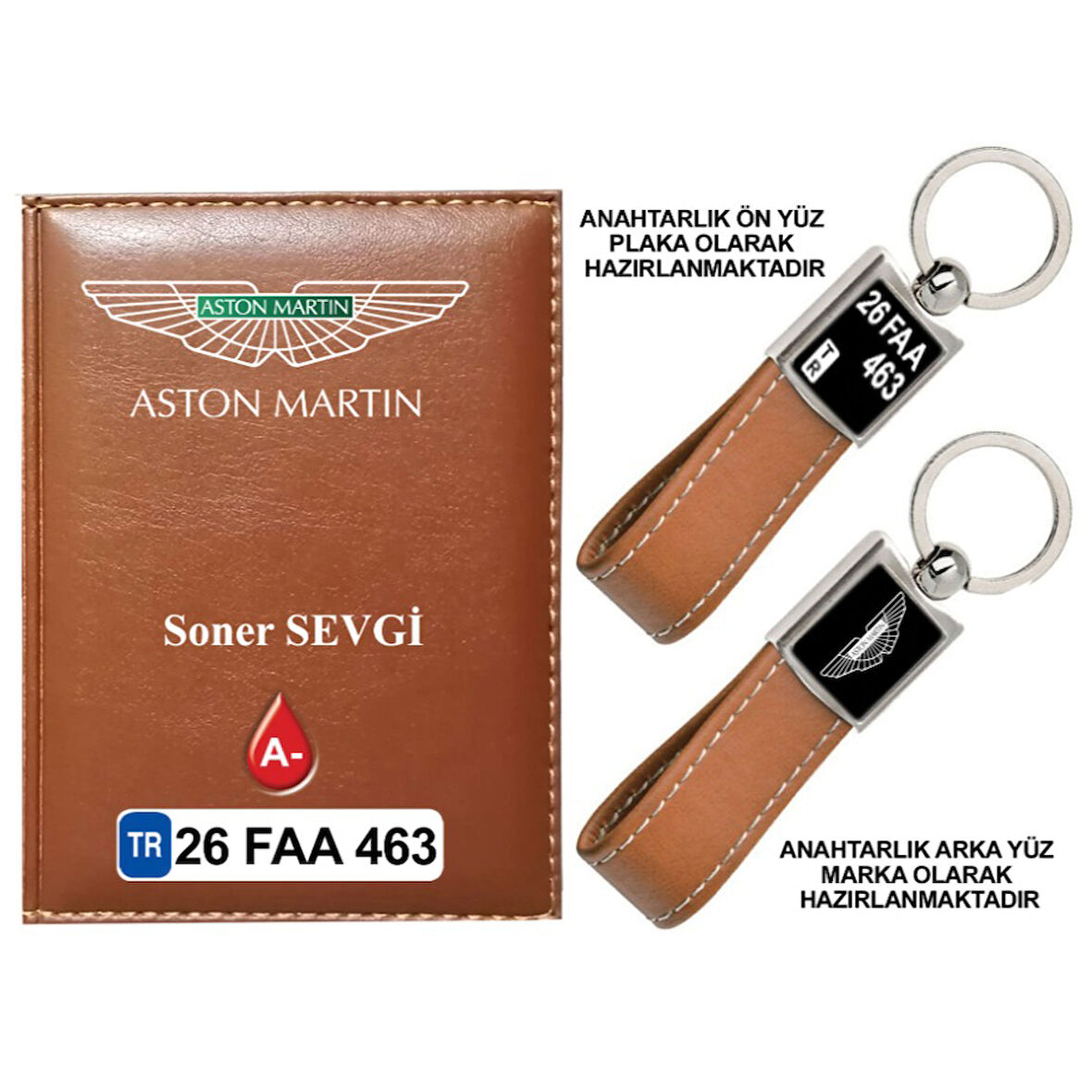 Plakanıza Özel Aston Martin Logolu Taba Ruhsat Kabı ve Anahtarlık