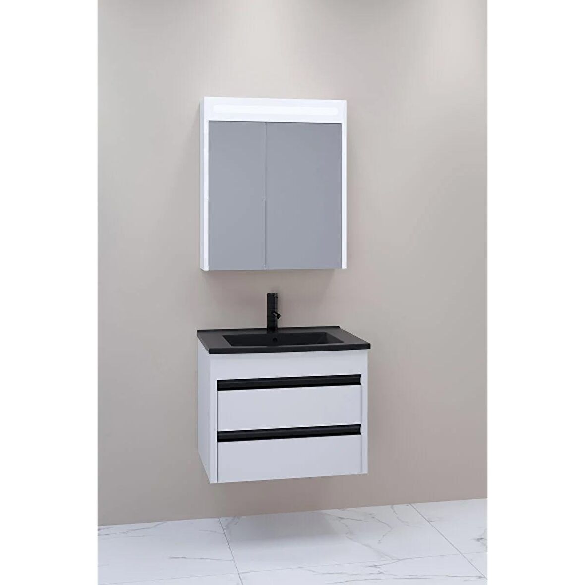 Levante 65 Cm Siyah Lavabolu Banyo Dolabı Npl Aynalı - Boy Dolap Hariç