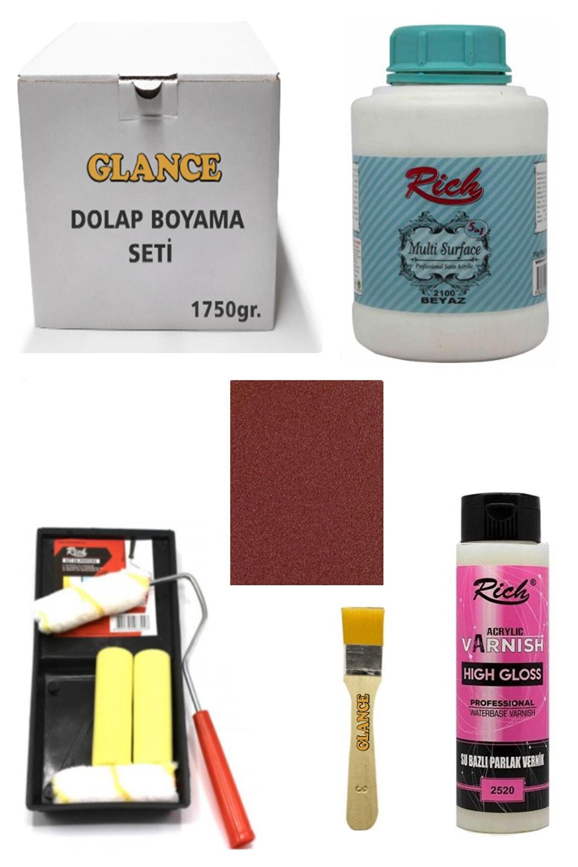 Rich Dolap Boyama Seti Multi Surface 1750 gr Beyaz -set-1 Hıgh Gloss Vernik Parlak 500 Cc