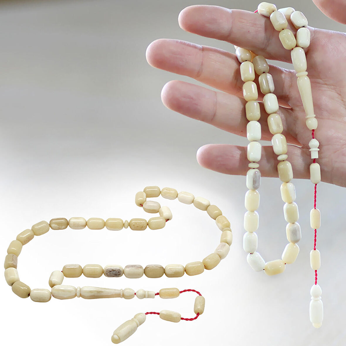 Tesbihane Sistemli Kapsül Kesim Naturel Renk Deve Kemiği Tesbih