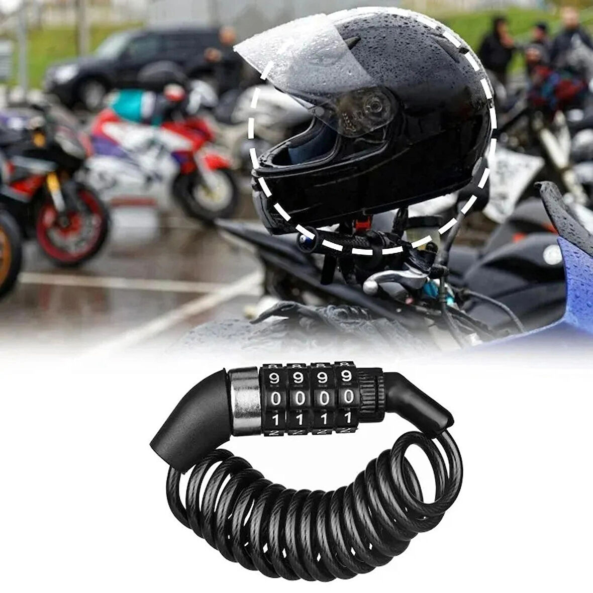 Evrensel Şifreli Bisiklet ve Motosiklet Kilidi 1.6 Metre Kask Kilidi Sepet ve Ekipman Güvenliği