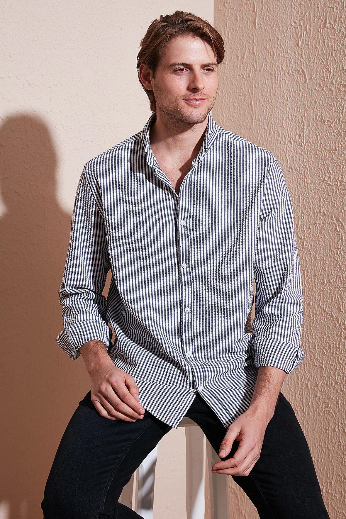 Buratti Pamuklu Çizgili Düğmeli Yaka Uzun Kollu Regular Fit Gömlek Erkek GÖMLEK CF23S112237