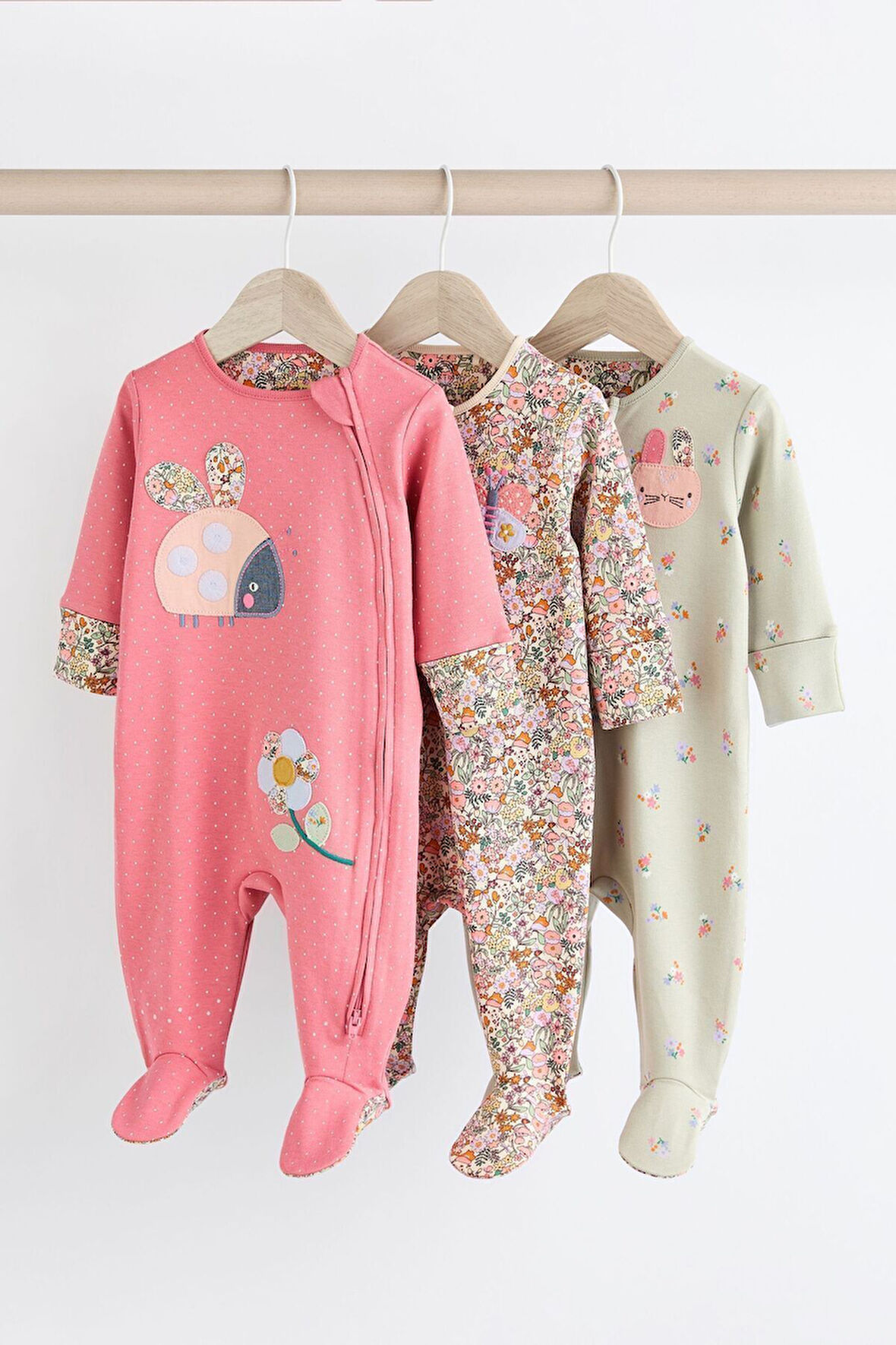 Next Baby % 100 Pamuklu Pembe Uğur Böceği Desenli 3’lü Tulum Set