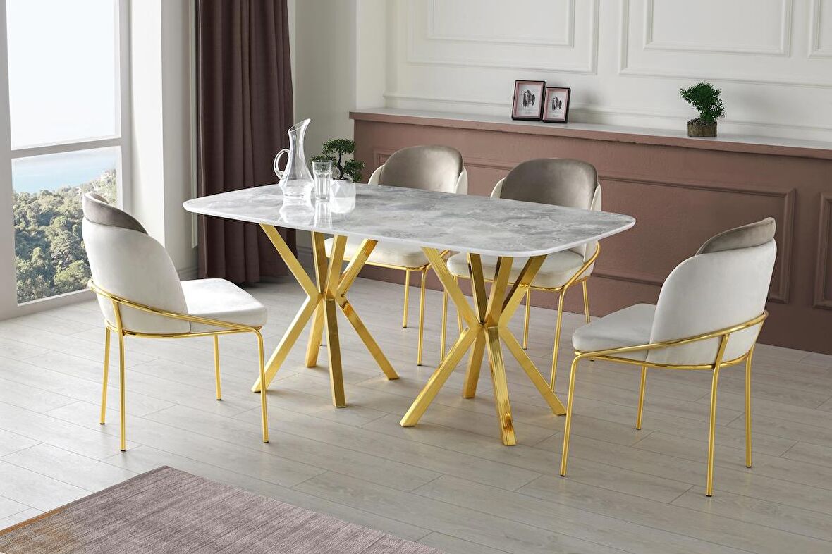 Royal Masa High Gloss Krom Mutfak Masa 4 Sandalye Seti 90*160