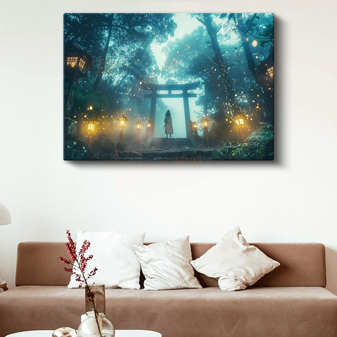 Mistik Tapınak - Altın Işıklar Anime Kanvas Tablo