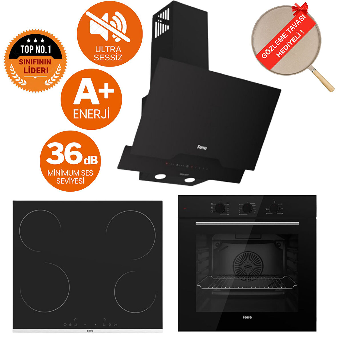 Ferre NEO Ultra Sessiz Vitroseramik Elektrikli Ankastre Set (D063-SA + MS 261+ QBL62CS  )