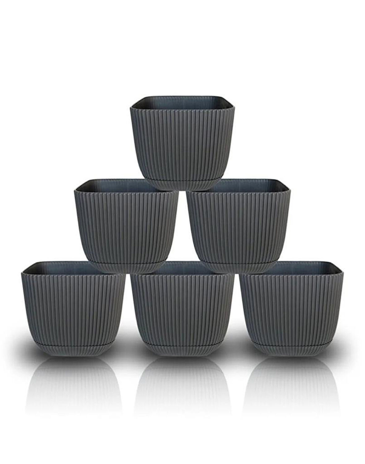 Omnipazar KRS-383 Dekoratif Plastik Mercan Kare Saksı 1.8 litre Antrasit 6 Adet