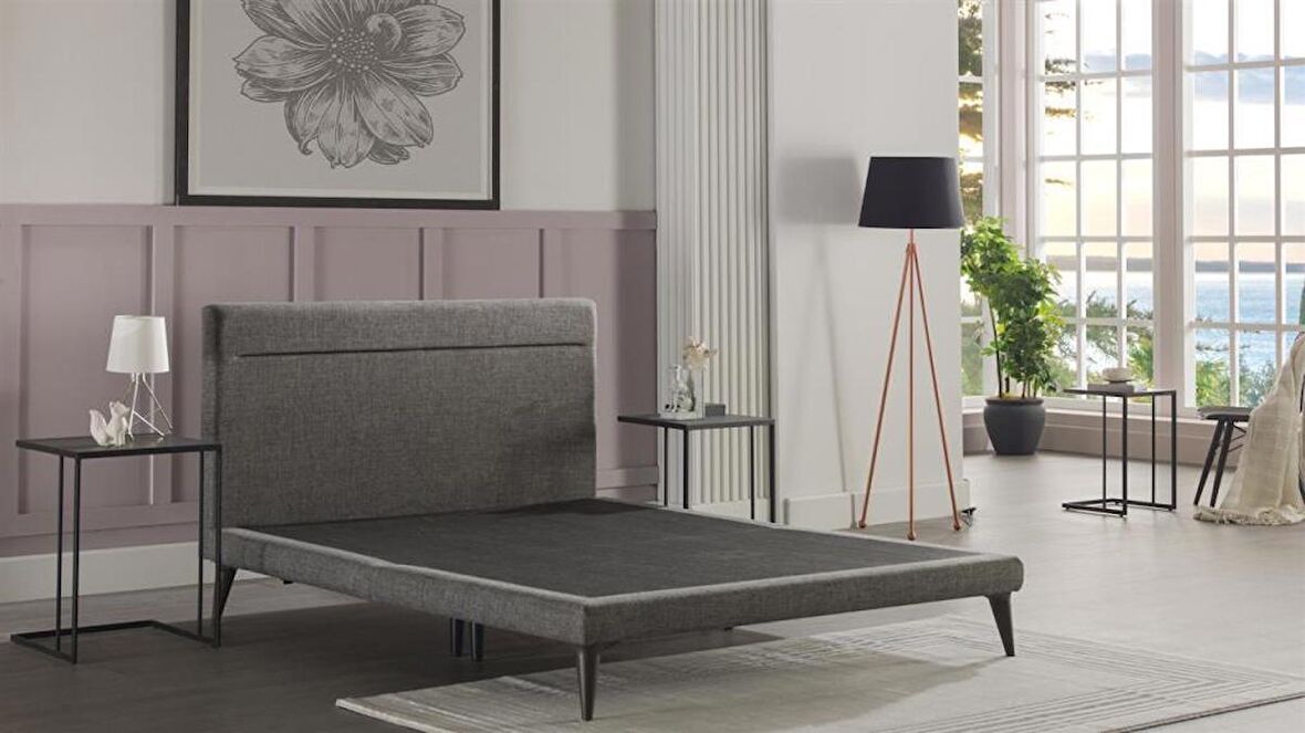Bellona Flexy Çift Kişilik Gri Baza + Başlık 160 x 200 cm