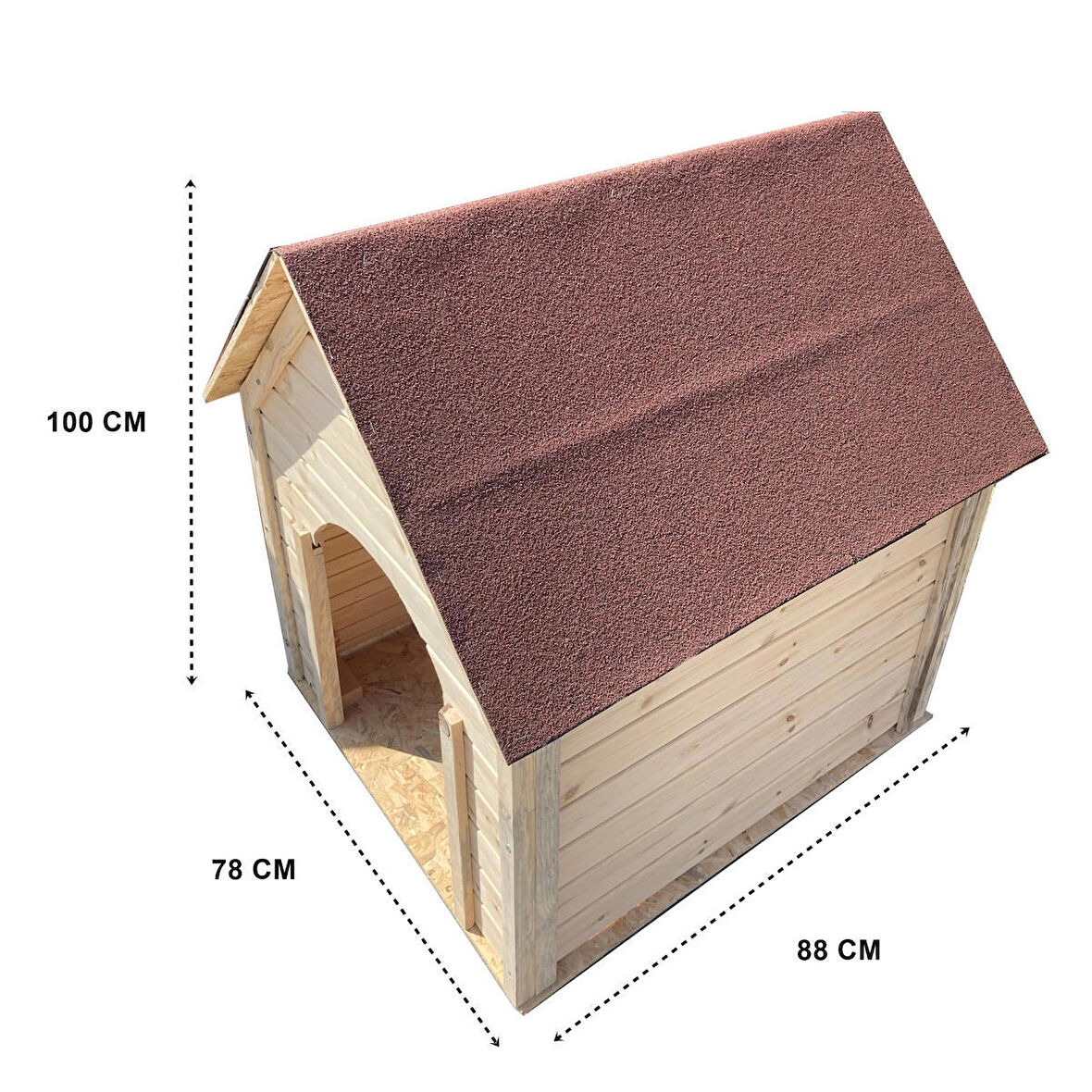 Reyo Pet Suya Soğuğa Dayanıklı Lüks Büyük Boy Ahşap Köpek Kulubesi Sokak Köpek Evi Kırmızı Çatılı 100x100x78 cm