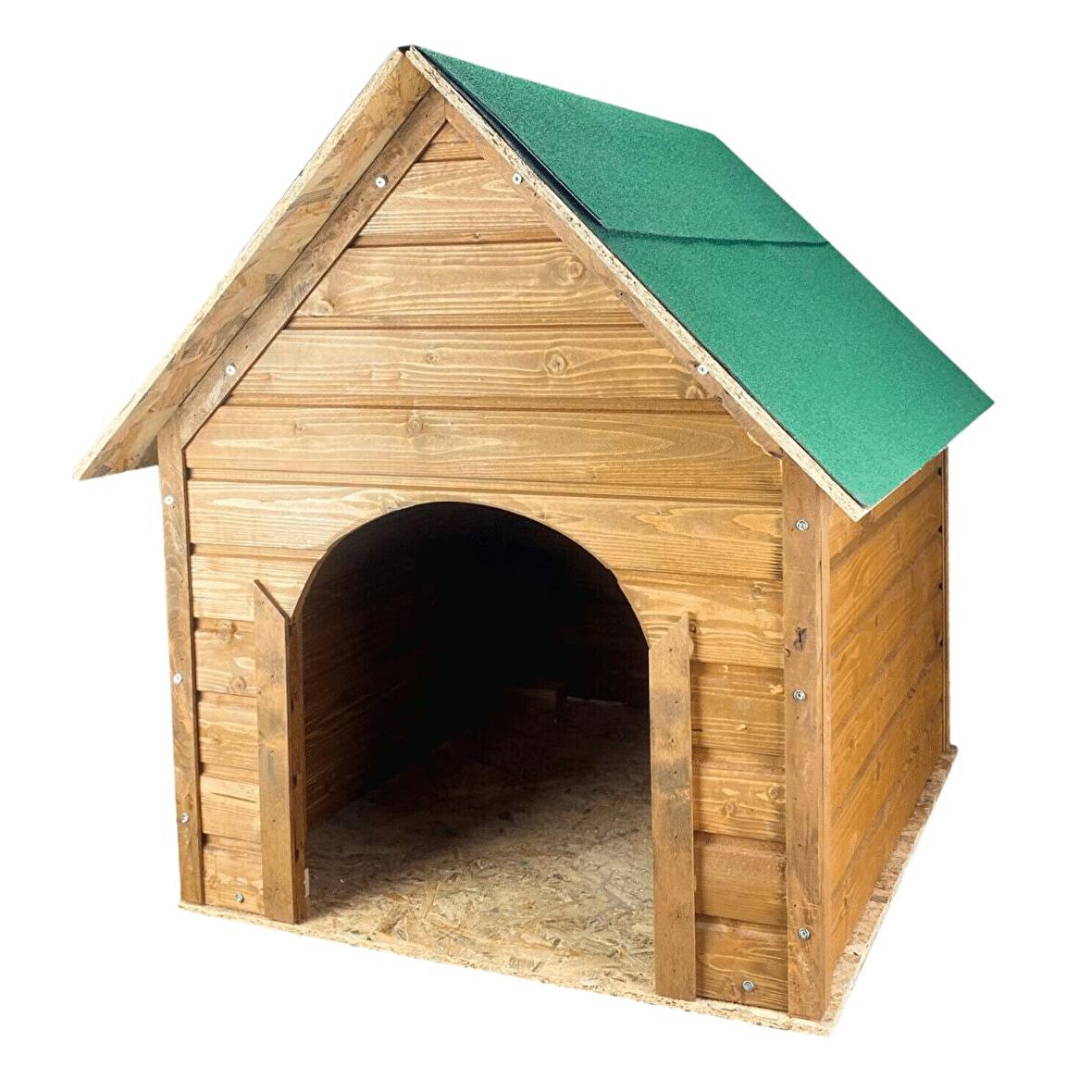 Reyo Pet Suya Soğuğa Dayanıklı Lüks Büyük Boy Ahşap Köpek Kulubesi Sokak Köpek Evi Yeşil Çatılı 100x100x78 cm Ceviz