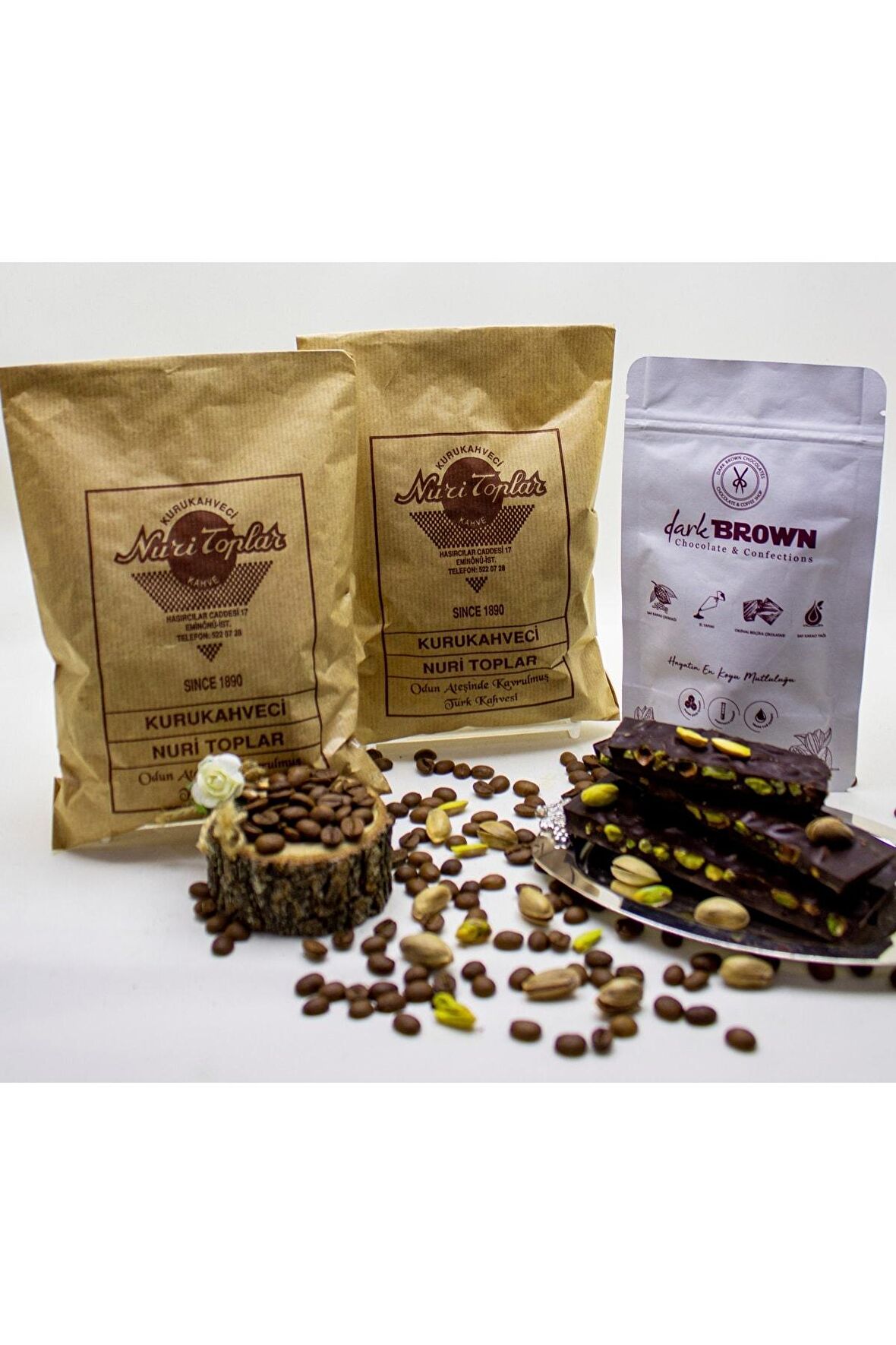 Nuri Toplar 500 Gram Taze Çekim Türk Kahvesi & 250 Gr Antep Fıstıklı Bitter Beyoğlu Çikolatası