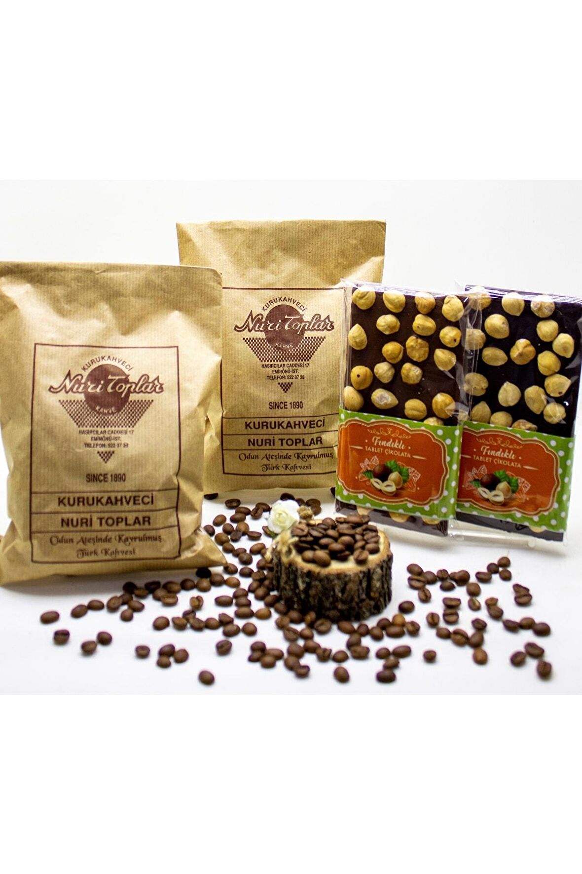 Nuri Toplar 500 Gram Taze Çekim Türk Kahvesi & 2x100 Gr Fındıklı Tablet Çikolata Sütlü Ve Bitter