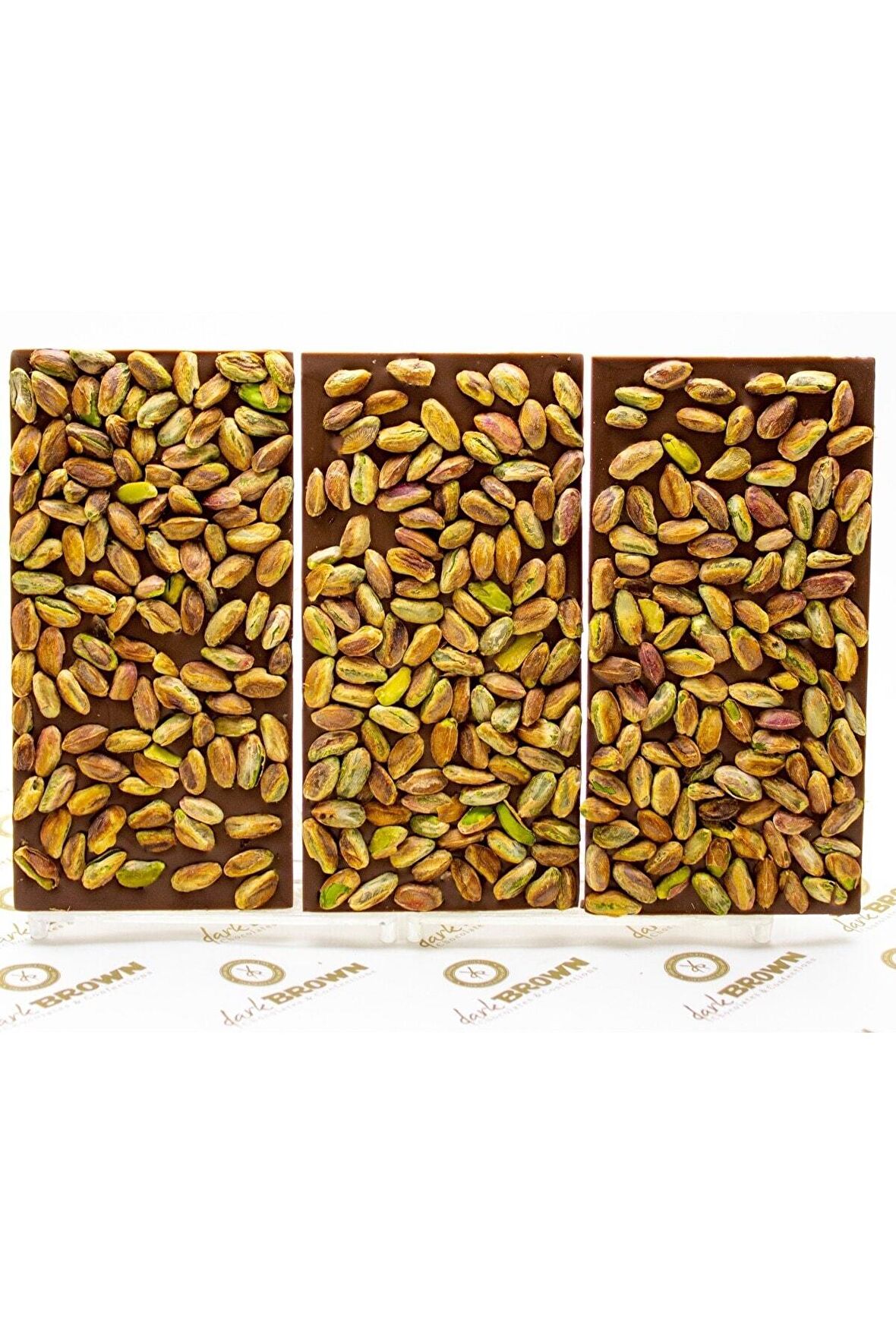 Dark Brown 3 Adet Antep Fıstıklı Sütlü Tablet Çikolata El Yapımı Gerçek Bar Çikolata